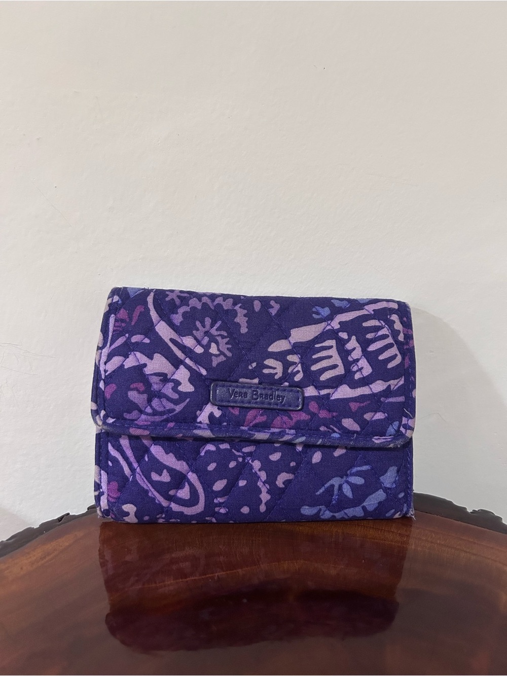 Vera Bradley Purple Quilted Floral Fold-Over Wallet - Picture 6 of 8